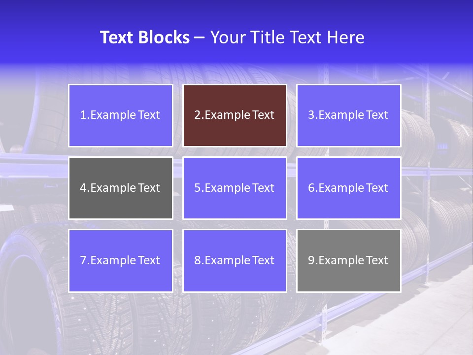 A Bunch Of Tires That Are On A Rack PowerPoint Template