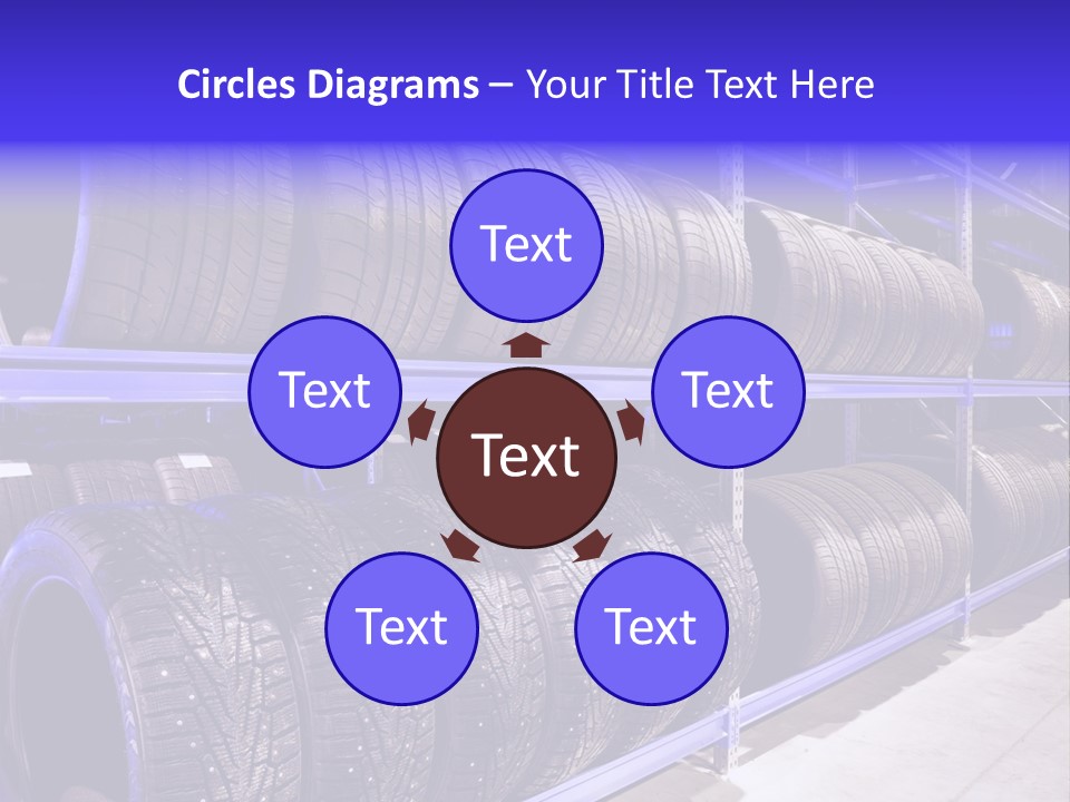 A Bunch Of Tires That Are On A Rack PowerPoint Template