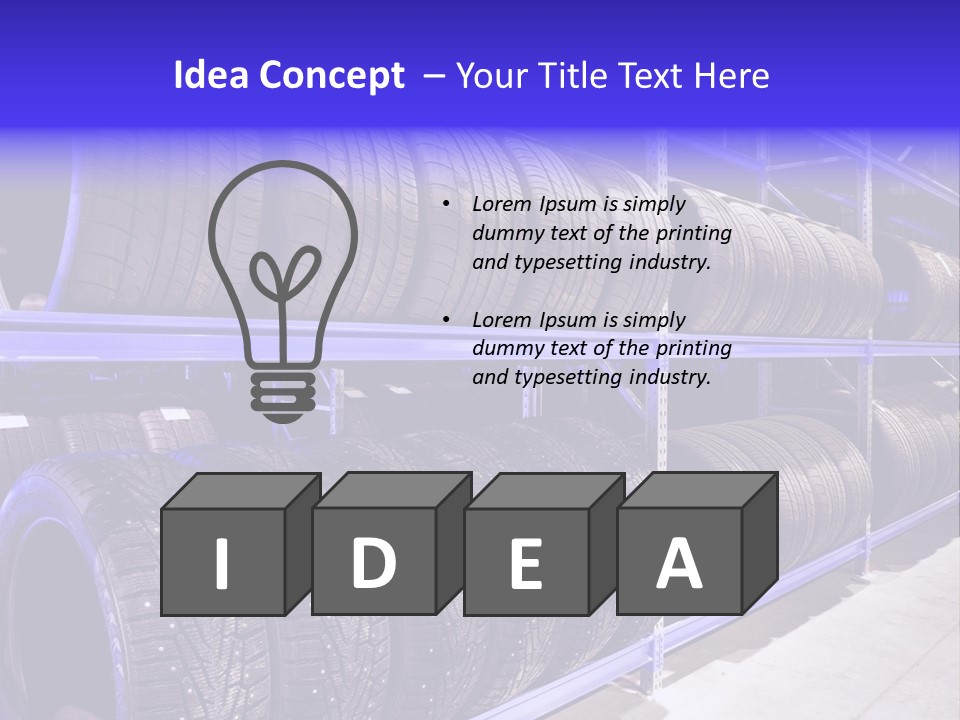 A Bunch Of Tires That Are On A Rack PowerPoint Template