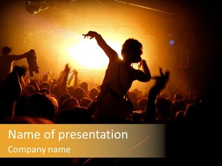 A Crowd Of People At A Concert With Their Arms In The Air PowerPoint Template