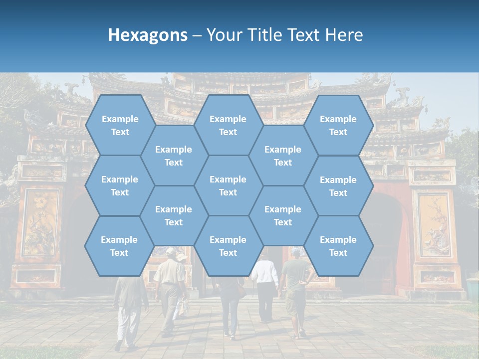 A Group Of People Walking In Front Of A Gate PowerPoint Template