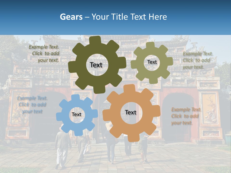 A Group Of People Walking In Front Of A Gate PowerPoint Template