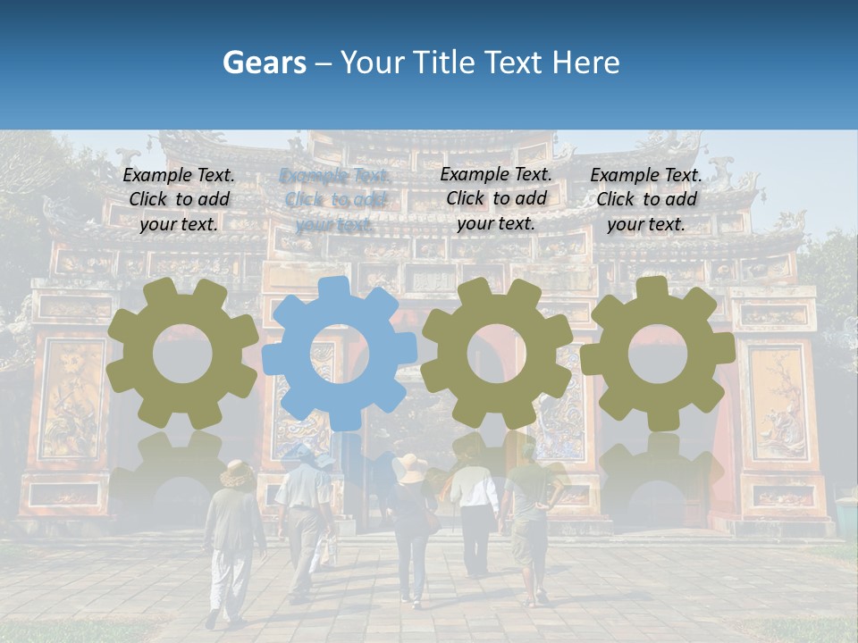 A Group Of People Walking In Front Of A Gate PowerPoint Template