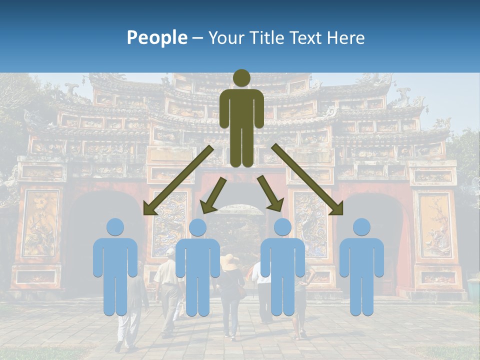 A Group Of People Walking In Front Of A Gate PowerPoint Template