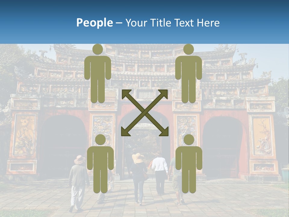 A Group Of People Walking In Front Of A Gate PowerPoint Template