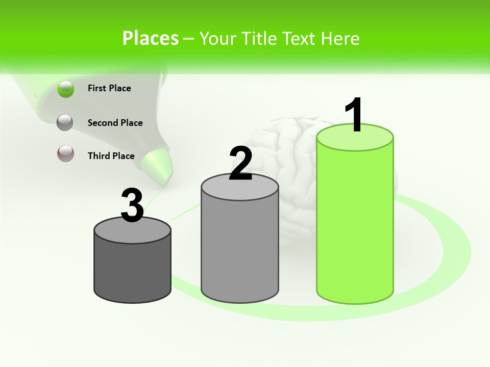 A Green Marker Writing On A White Background Next To A Brain PowerPoint Template