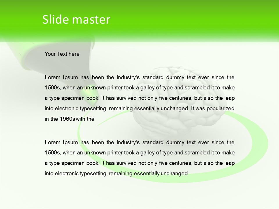 A Green Marker Writing On A White Background Next To A Brain PowerPoint Template
