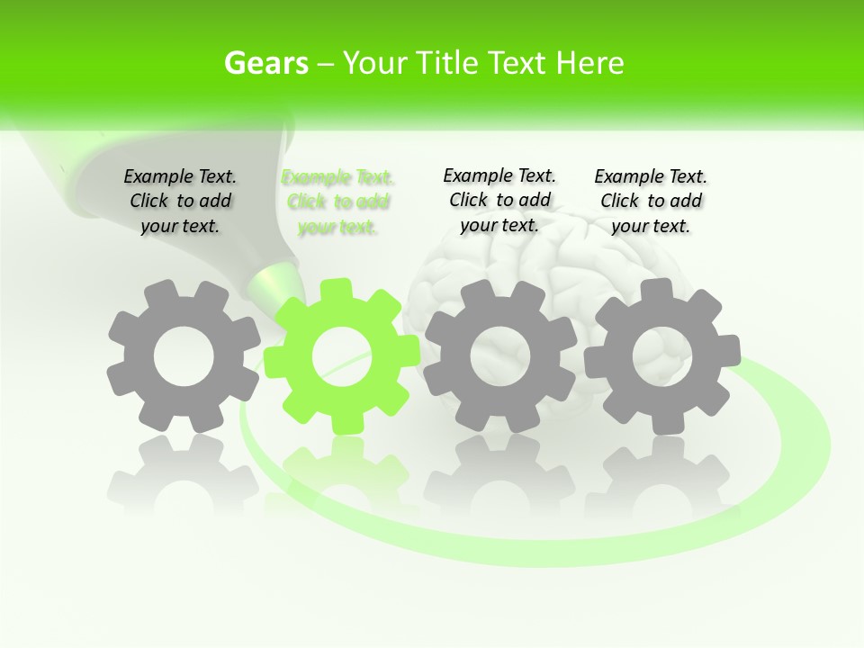 A Green Marker Writing On A White Background Next To A Brain PowerPoint Template