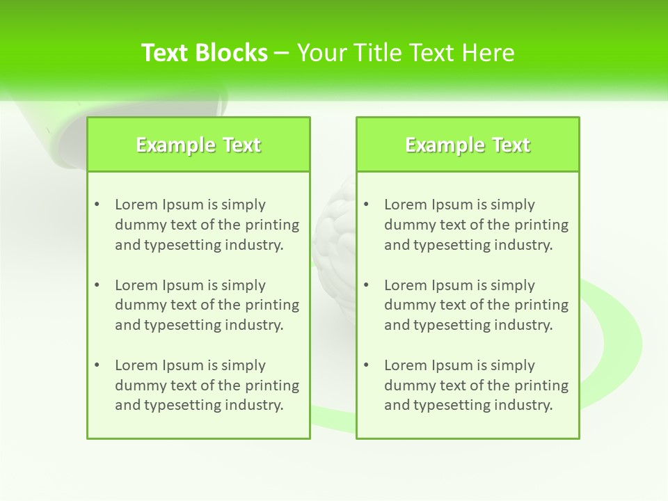 A Green Marker Writing On A White Background Next To A Brain PowerPoint Template