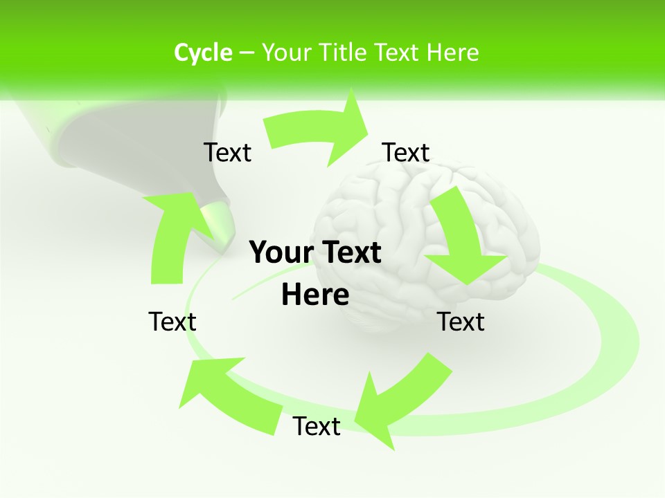 A Green Marker Writing On A White Background Next To A Brain PowerPoint Template