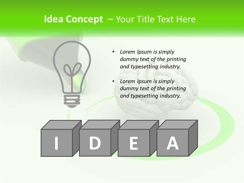 A Green Marker Writing On A White Background Next To A Brain PowerPoint Template
