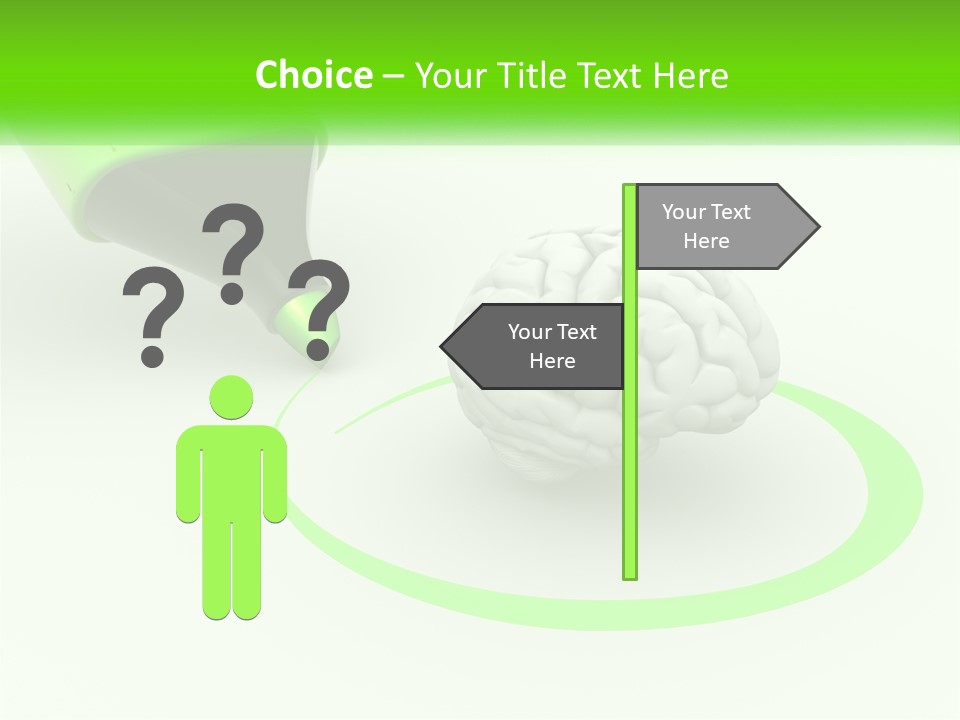 A Green Marker Writing On A White Background Next To A Brain PowerPoint Template