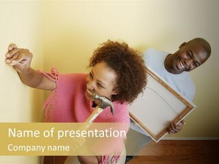 A Man And A Woman Are Holding A Hammer PowerPoint Template