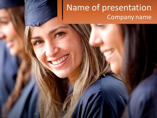 A Group Of Young Women In Graduation Gowns PowerPoint Template