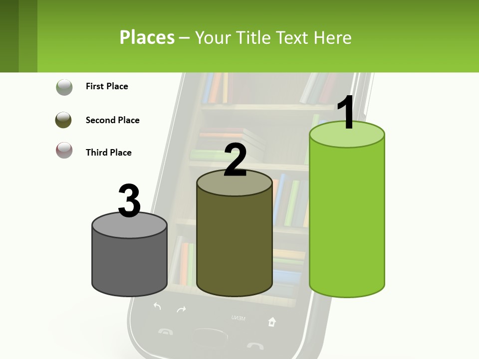 A Cell Phone With A Book Shelf On It PowerPoint Template