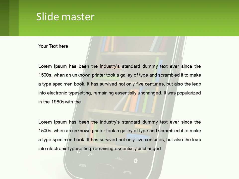 A Cell Phone With A Book Shelf On It PowerPoint Template