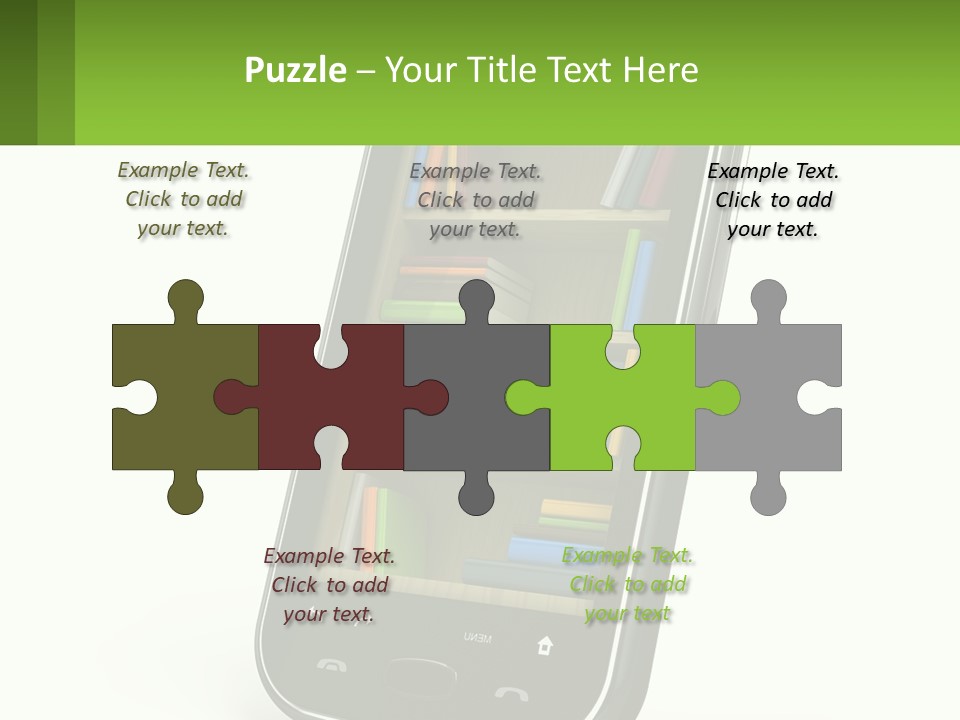 A Cell Phone With A Book Shelf On It PowerPoint Template