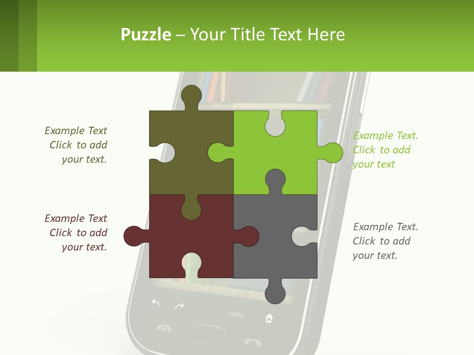 A Cell Phone With A Book Shelf On It PowerPoint Template