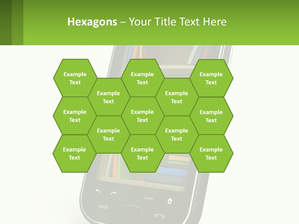 A Cell Phone With A Book Shelf On It PowerPoint Template