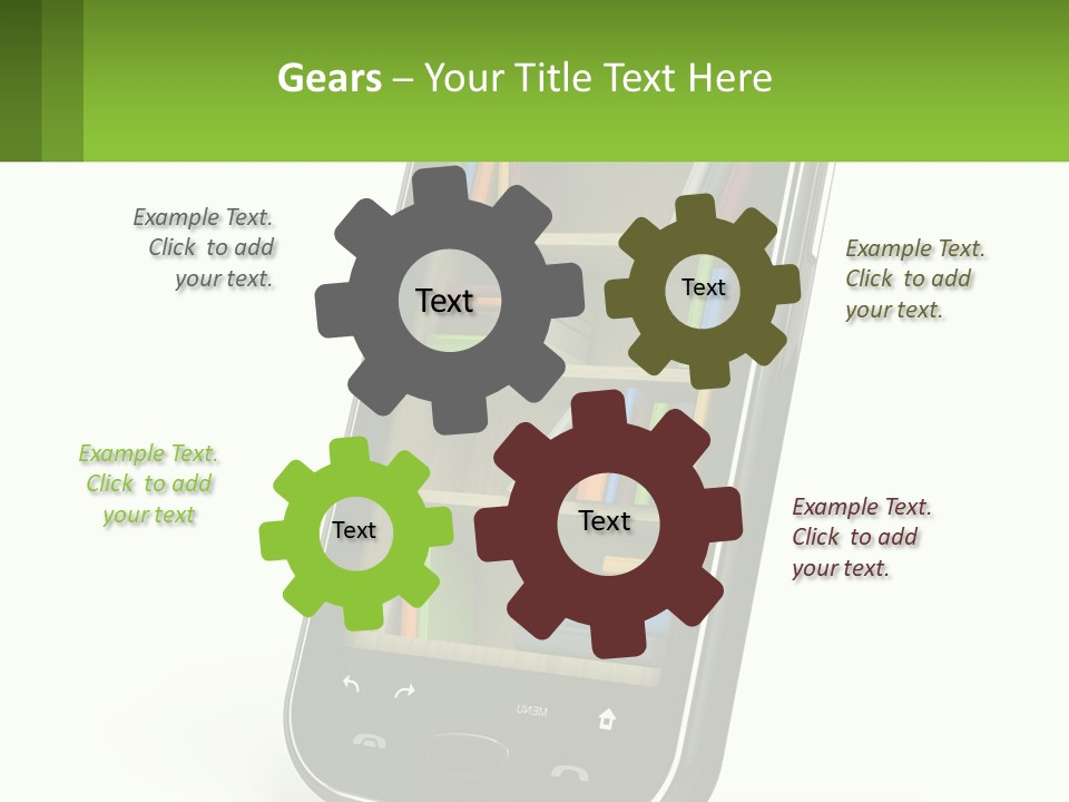 A Cell Phone With A Book Shelf On It PowerPoint Template