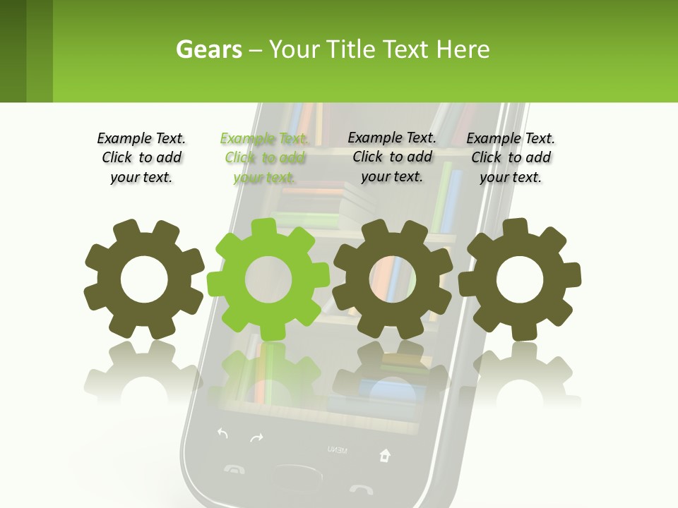 A Cell Phone With A Book Shelf On It PowerPoint Template