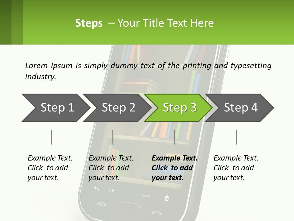 A Cell Phone With A Book Shelf On It PowerPoint Template