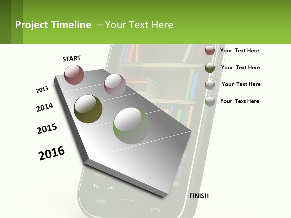 A Cell Phone With A Book Shelf On It PowerPoint Template