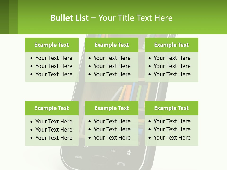 A Cell Phone With A Book Shelf On It PowerPoint Template