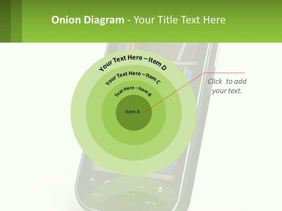 A Cell Phone With A Book Shelf On It PowerPoint Template