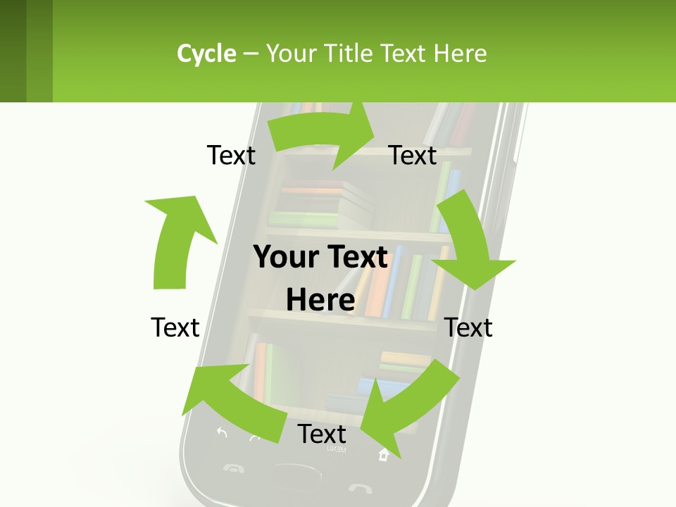 A Cell Phone With A Book Shelf On It PowerPoint Template