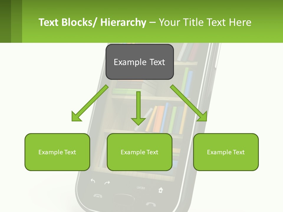 A Cell Phone With A Book Shelf On It PowerPoint Template