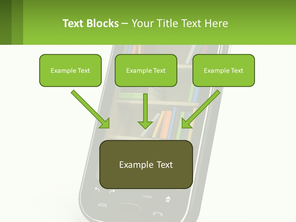 A Cell Phone With A Book Shelf On It PowerPoint Template