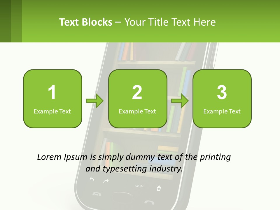 A Cell Phone With A Book Shelf On It PowerPoint Template