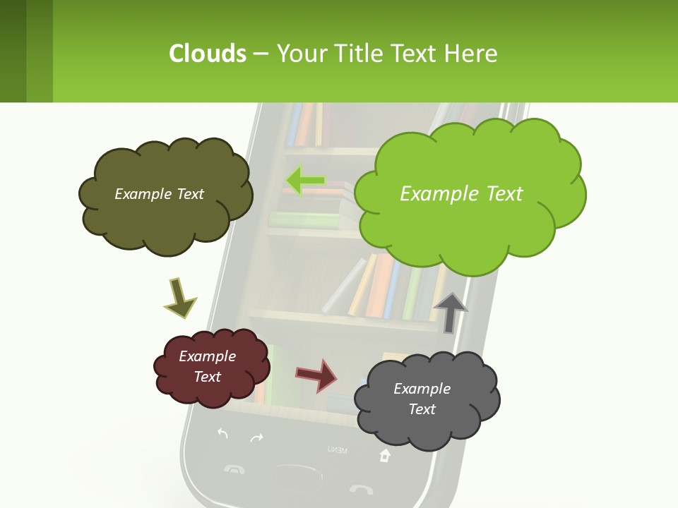 A Cell Phone With A Book Shelf On It PowerPoint Template