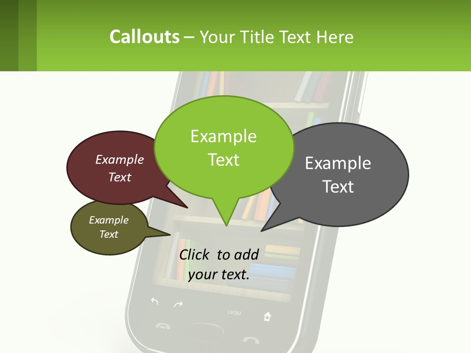 A Cell Phone With A Book Shelf On It PowerPoint Template