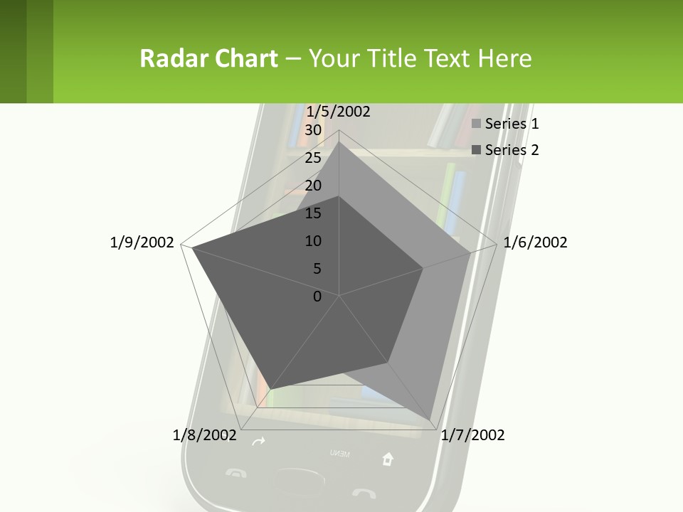 A Cell Phone With A Book Shelf On It PowerPoint Template