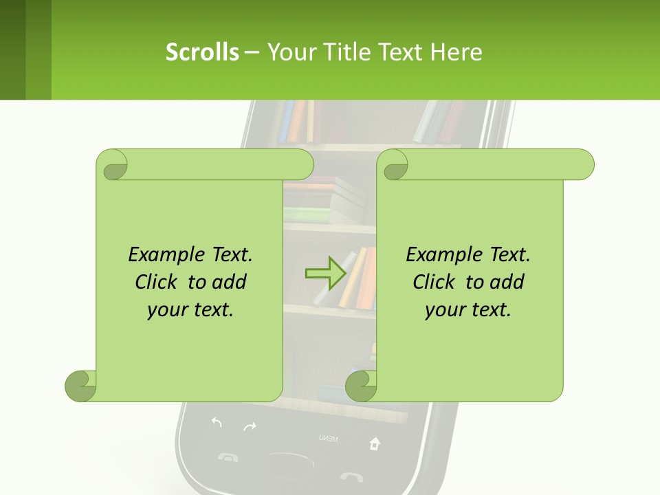 A Cell Phone With A Book Shelf On It PowerPoint Template