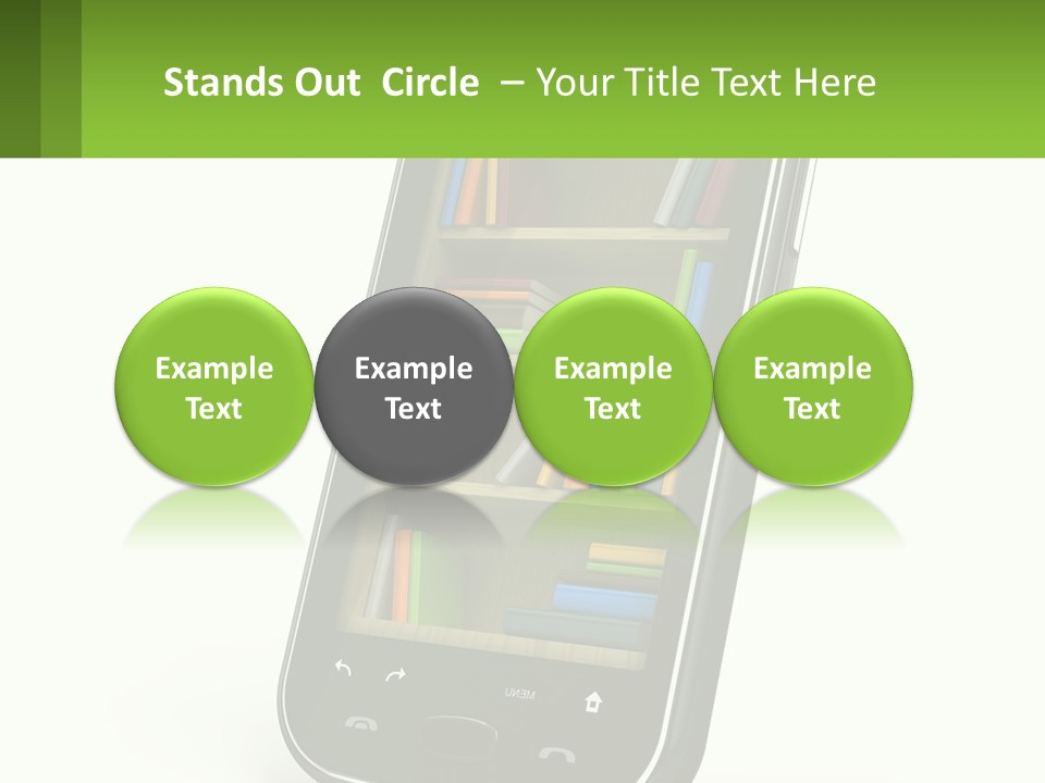 A Cell Phone With A Book Shelf On It PowerPoint Template
