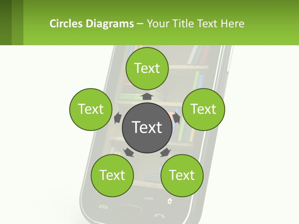 A Cell Phone With A Book Shelf On It PowerPoint Template