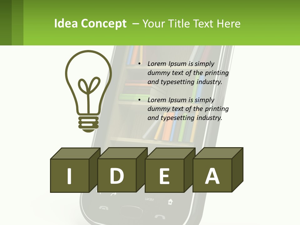 A Cell Phone With A Book Shelf On It PowerPoint Template