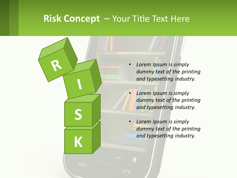 A Cell Phone With A Book Shelf On It PowerPoint Template