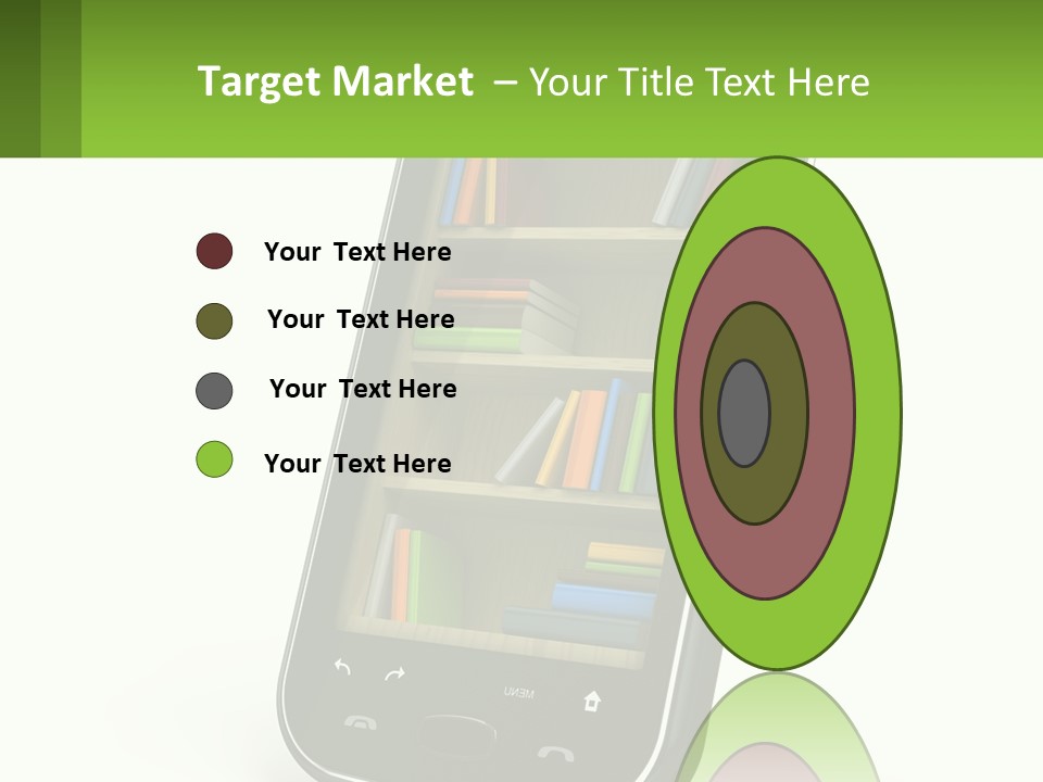 A Cell Phone With A Book Shelf On It PowerPoint Template