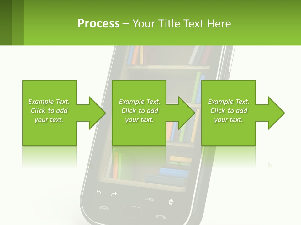 A Cell Phone With A Book Shelf On It PowerPoint Template
