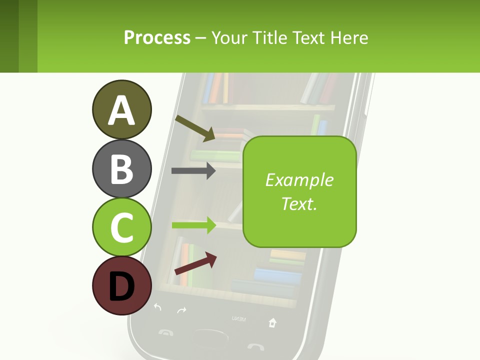 A Cell Phone With A Book Shelf On It PowerPoint Template