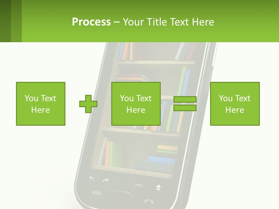 A Cell Phone With A Book Shelf On It PowerPoint Template