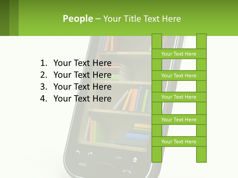 A Cell Phone With A Book Shelf On It PowerPoint Template