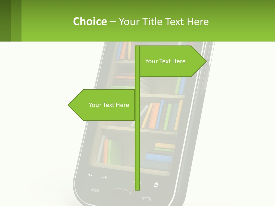 A Cell Phone With A Book Shelf On It PowerPoint Template