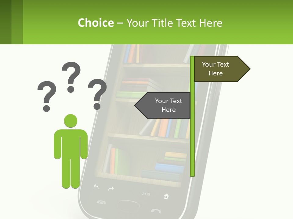A Cell Phone With A Book Shelf On It PowerPoint Template