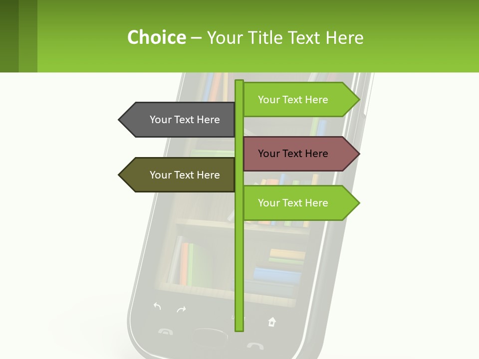 A Cell Phone With A Book Shelf On It PowerPoint Template