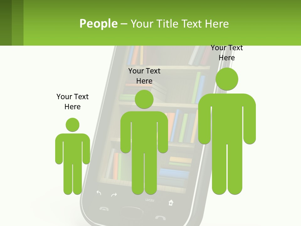 A Cell Phone With A Book Shelf On It PowerPoint Template